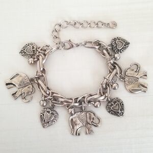 Silver Elephant India Heart Charm Bracelet